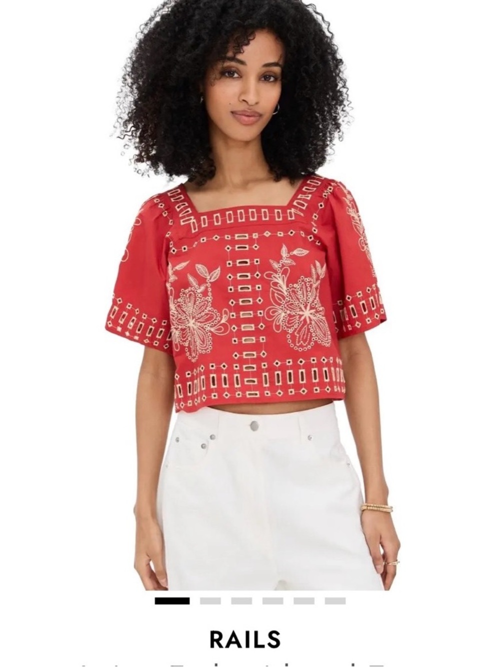 Rails Red Embroidered Square-Neck Women’s Top